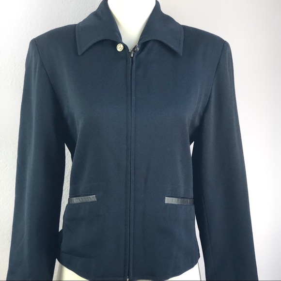 Armani Jeans Blue Wool Zip Up Jacket Blazer Size 2 - Picture 4 of 7
